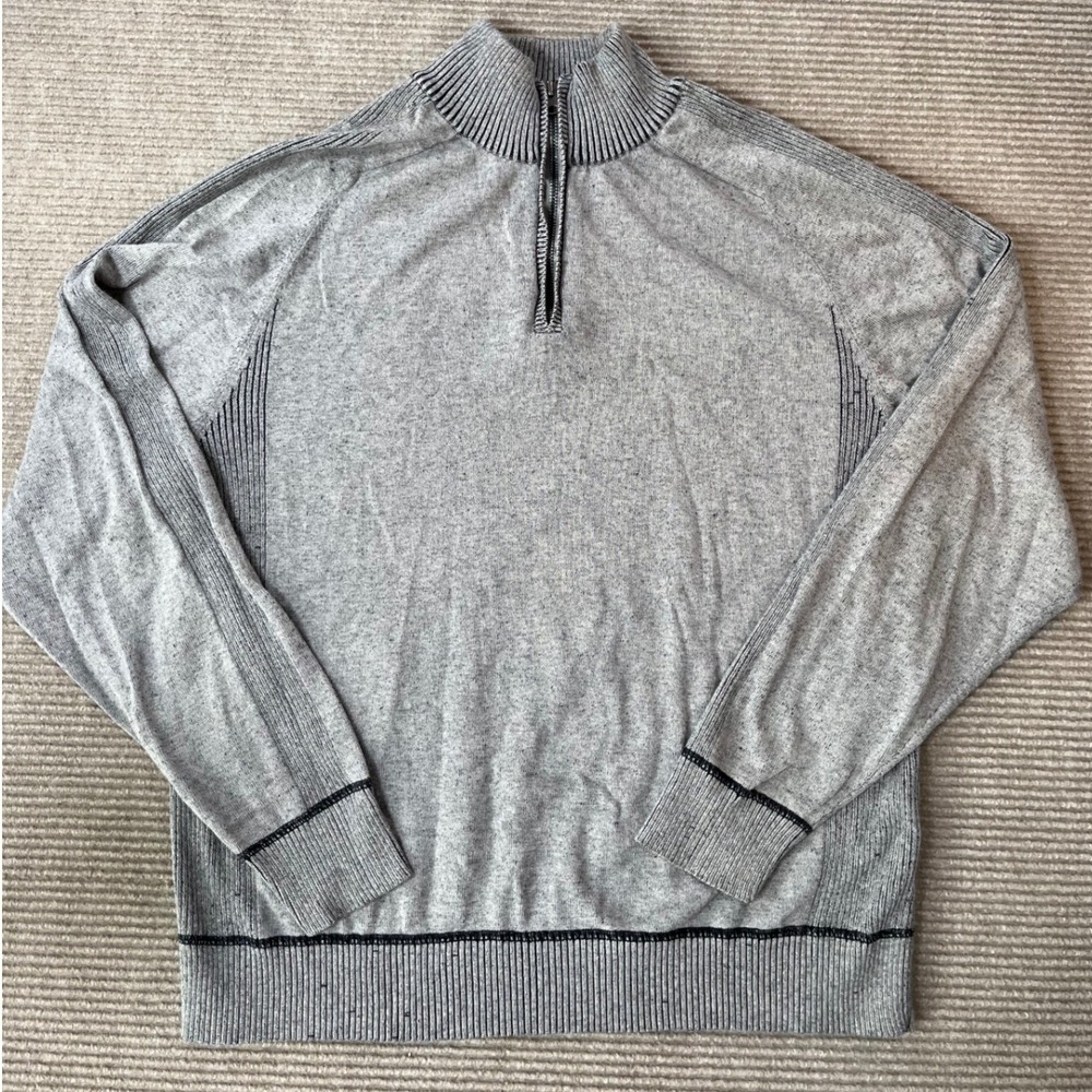 Carbon Mens Size XL Quarter Zip Pullover Sweater Grey 100% Cotton Mock Neck Knit